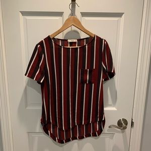 Mango Crepe Striped Short Sleeve Top sz Medium